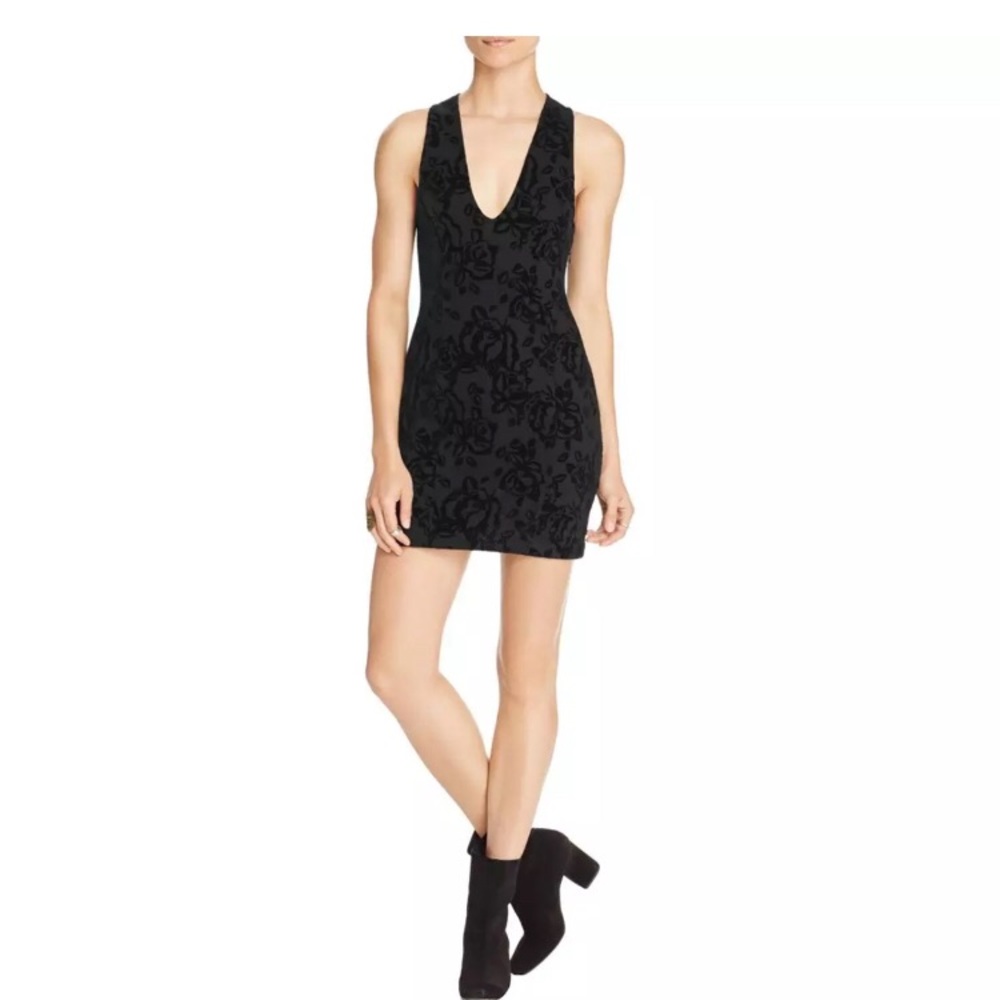 NWT Free People Black velvet rose party dress SzXS